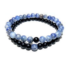 Load image into Gallery viewer, Sodalite &amp; Black Onyx Couples Bracelet 6mm Stretch Matching Set