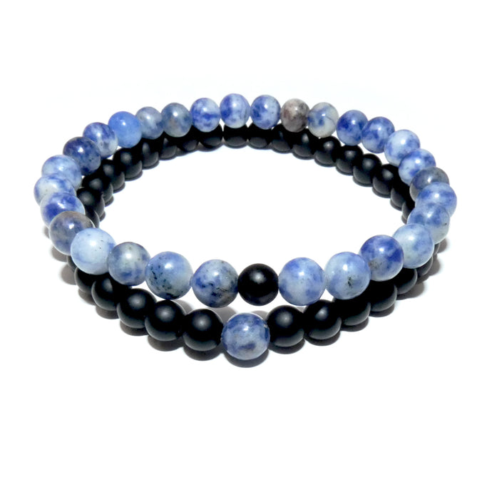 Sodalite & Black Onyx Couples Bracelet 6mm Stretch Matching Set