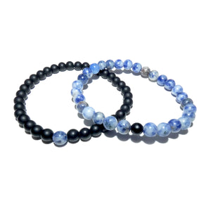 Sodalite & Black Onyx Couples Bracelet 6mm Stretch Matching Set