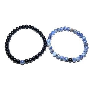 Sodalite & Black Onyx Couples Bracelet 6mm Stretch Matching Set