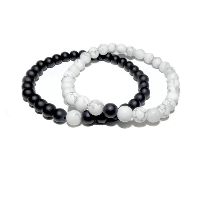 Howlite & Black Onyx Couples Bracelet 6mm Stretch Matching Set