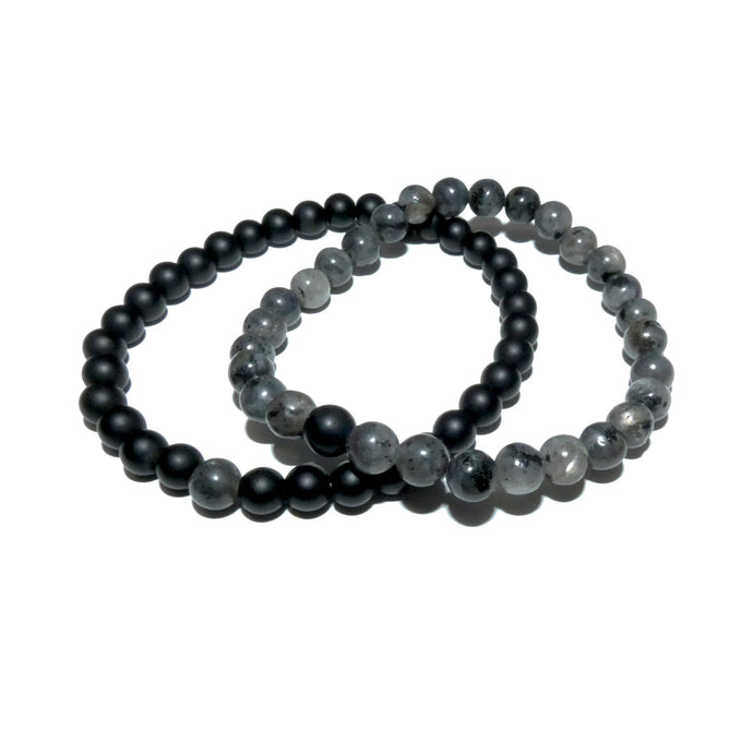 Labradorite Larvakite & Black Onyx Couples Bracelet 6mm Stretch Matching Set