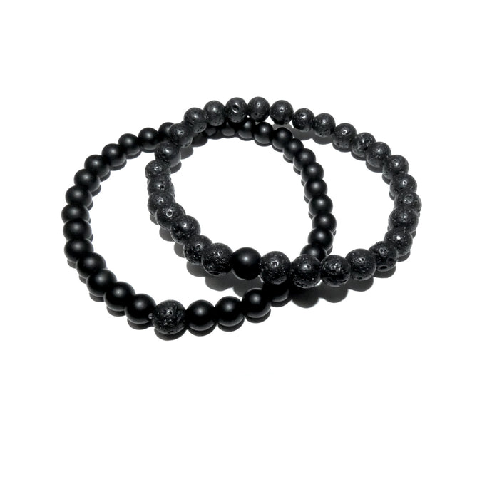 Lava & Black Onyx Couples Bracelet 6mm Stretch Matching Set