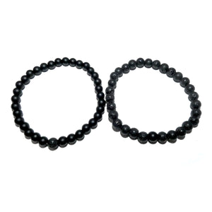 Lava & Black Onyx Couples Bracelet 6mm Stretch Matching Set
