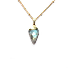 Load image into Gallery viewer, Faceted Shield Labradorite Minimalist Crystal Pendant 14” + 2&quot; Gold Necklace