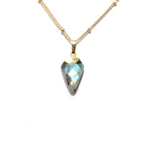 Faceted Shield Labradorite Minimalist Crystal Pendant 14” + 2" Gold Necklace