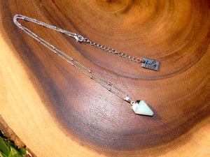 Faceted Shield Amazonite Minimalist Crystal Pendant 14” + 2" White Gold Necklace