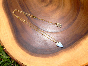 Faceted Shield Blue Lace Agate Minimalist Crystal Pendant 14” + 2" Gold Necklace