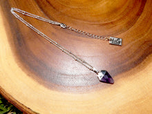 Load image into Gallery viewer, Faceted Shield Amethyst Minimalist Crystal Pendant 14” + 2&quot; White Gold Necklace