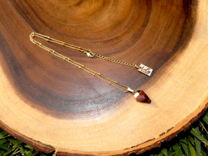 Faceted Shield Red Tigers Eye Minimalist Crystal Pendant 14” + 2" Gold Necklace