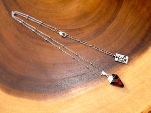 Faceted Shield Red Tigers Eye Minimalist Crystal Pendant 14” + 2" White Gold Necklace