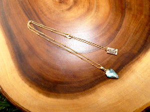 Faceted Shield Labradorite Minimalist Crystal Pendant 14” + 2" Gold Necklace