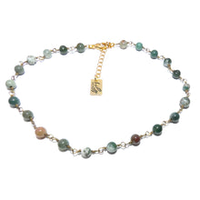 Load image into Gallery viewer, Minimalist Indian Agate 6mm Beaded Rosary Chain Wire Wrapped Choker 12&quot; + 2&quot; Gold Necklace