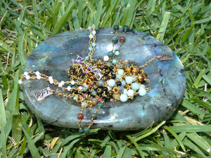 Minimalist Amazonite 4mm Beaded Rosary Chain Wire Wrapped Choker 12" + 2" Gold Necklace