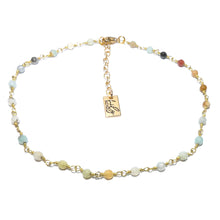 Load image into Gallery viewer, Minimalist Amazonite 4mm Beaded Rosary Chain Wire Wrapped Choker 12&quot; + 2&quot; Gold Necklace