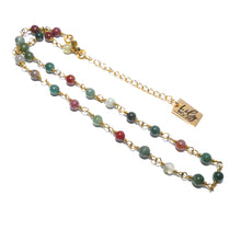 Load image into Gallery viewer, Minimalist Indian Agate 4mm Beaded Rosary Chain Wire Wrapped Choker 12&quot; + 2&quot; Gold Necklace