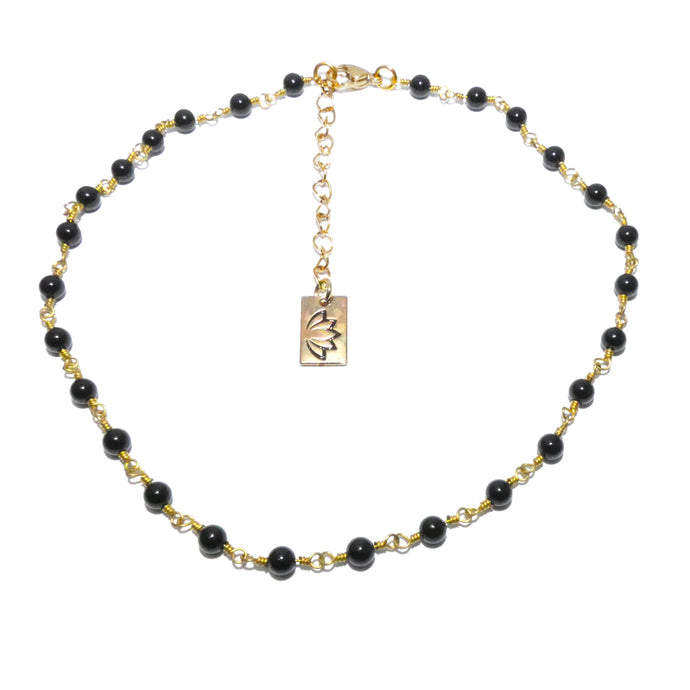 Minimalist Black Onyx 4mm Beaded Rosary Chain Wire Wrapped Choker 12