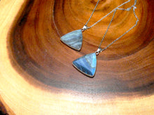 Load image into Gallery viewer, Geometric Triangle Medium Soft Labradorite Pendant 18” White Gold Necklace