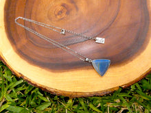 Load image into Gallery viewer, Geometric Triangle Medium Soft Labradorite Pendant 18” White Gold Necklace