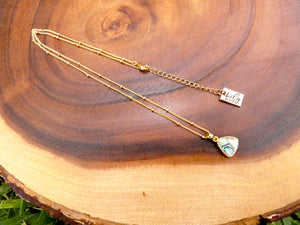 Abalone Shell Sweet Mini Triangle Beauty & Tranquility Pendant 18” Gold Necklace