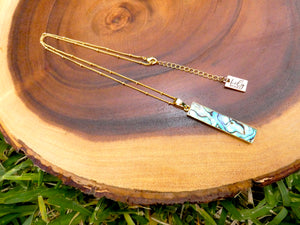 Modern Abalone Vertical Bar Choker 18" + 2" Gold Necklace
