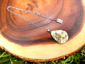 Simple & Polished Ocean Jasper Teardrop Crystal Pendant 18” White Gold Necklace