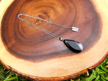 Load image into Gallery viewer, Simple &amp; Polished Black Lace Agate Teardrop Crystal Pendant 18” White Gold Necklace