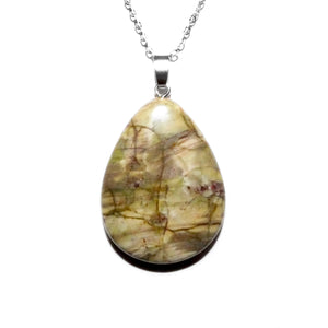 Simple & Polished Ocean Jasper Teardrop Crystal Pendant 18” White Gold Necklace