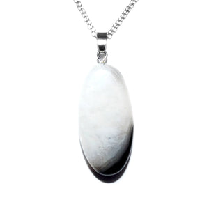 Simple & Polished Black Lace Agate Crystal Pendant 18” White Gold Necklace