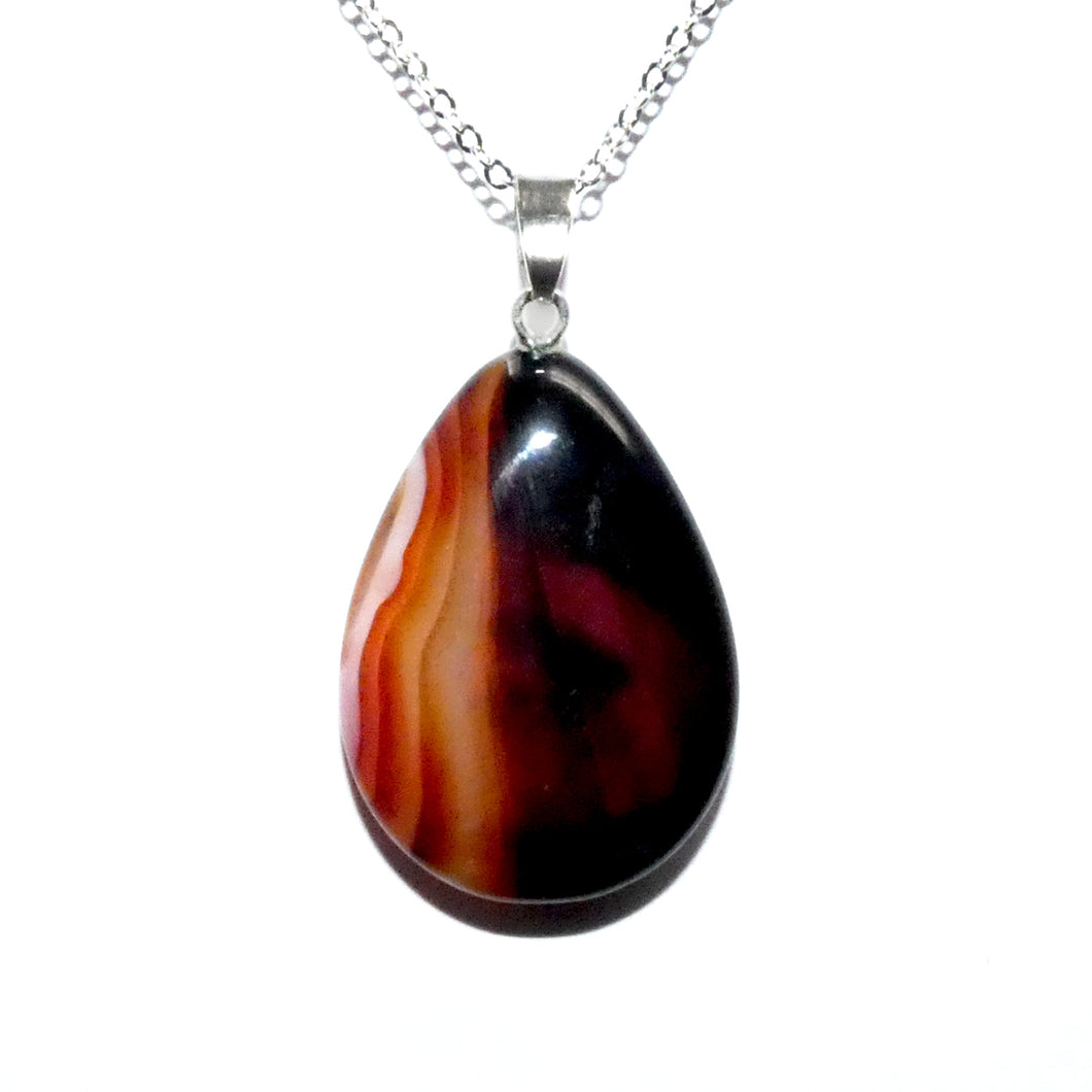 Simple & Polished Crazy Lace Agate Teardrop Crystal Pendant 18” White Gold Necklace