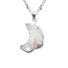 Load image into Gallery viewer, Power Moon Dreamy Druzy Gemstone Pendant 18&quot; White Gold Necklace