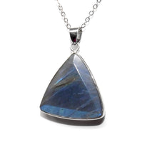 Load image into Gallery viewer, Geometric Triangle Medium Soft Labradorite Pendant 18” White Gold Necklace