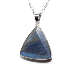 Geometric Triangle Medium Soft Labradorite Pendant 18” White Gold Necklace