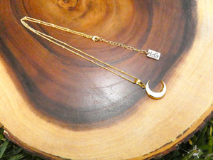Power Moon Mother of Pearl Shell Pendant 18” Gold Necklace