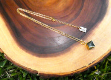 Load image into Gallery viewer, Labradorite Shaman Stone Double Pointed Pyramid Pendant 18” Gold Necklace