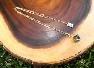 Labradorite Shaman Stone Double Pointed Pyramid Pendant 18” Gold Necklace