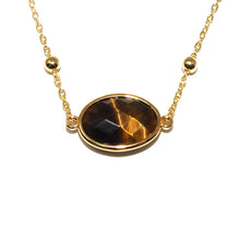 Load image into Gallery viewer, Faceted Gemstone Oval Tigers Eye Pendant Choker 14&quot; + 2&quot; Gold Necklace