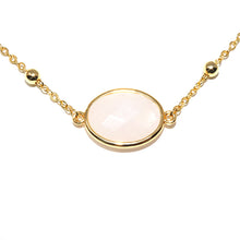 Load image into Gallery viewer, Faceted Gemstone Oval Rose Quartz Pendant Choker 14&quot; + 2&quot; Gold Necklace