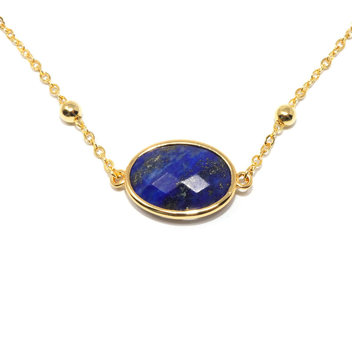 Faceted Gemstone Oval Lapis Lazuli Pendant Choker 14