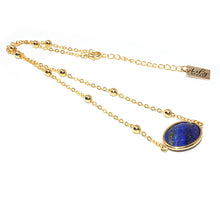 Load image into Gallery viewer, Faceted Gemstone Oval Lapis Lazuli Pendant Choker 14&quot; + 2&quot; Gold Necklace