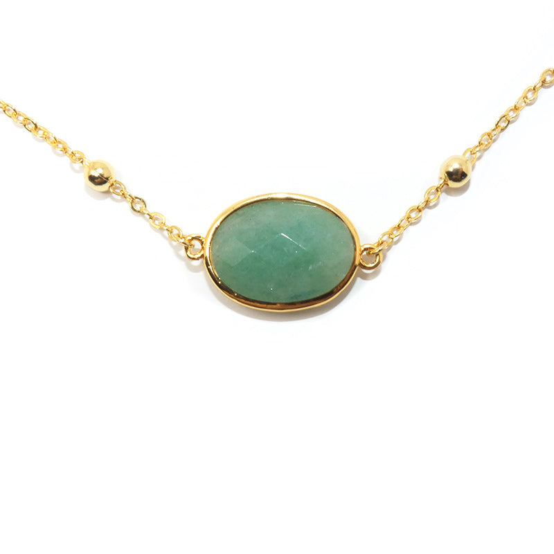 Faceted Gemstone Oval Green Aventurine Pendant Choker 14