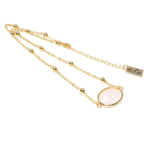 Faceted Gemstone Oval Rose Quartz Pendant Choker 14" + 2" Gold Necklace