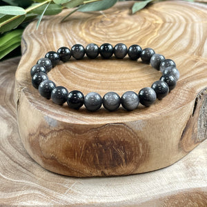 Silver Sheen Obsidian Shamanic Journey 8mm Stretch Bracelet