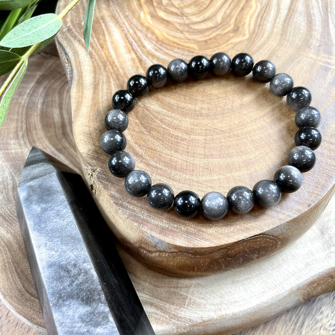 Silver Sheen Obsidian Shamanic Journey 8mm Stretch Bracelet