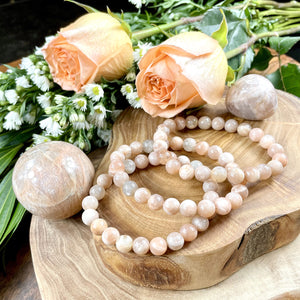 Peach Moonstone Heart Opening & Activation Premium Collection 8mm Stretch Bracelet