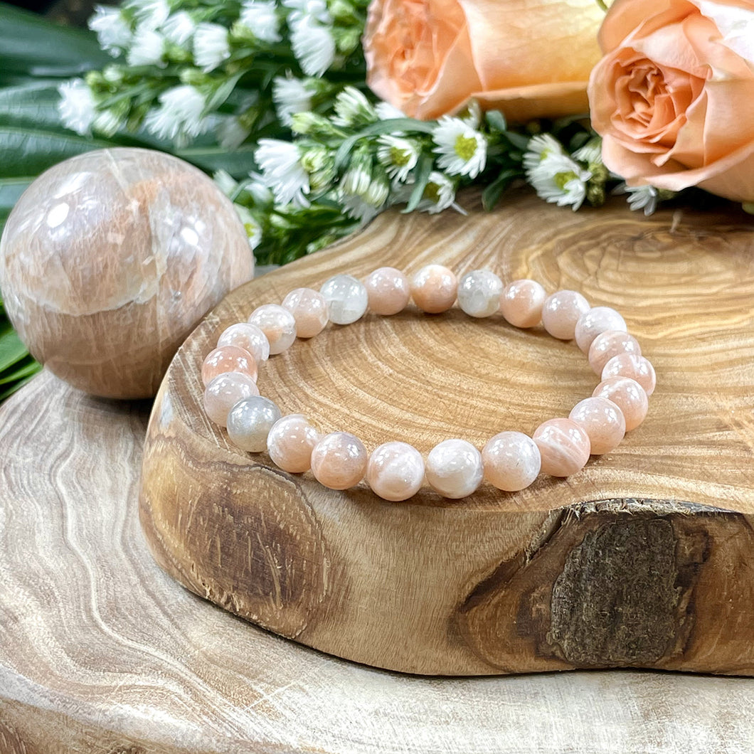 Peach Moonstone Elastic Bracelet - 8mm Beads