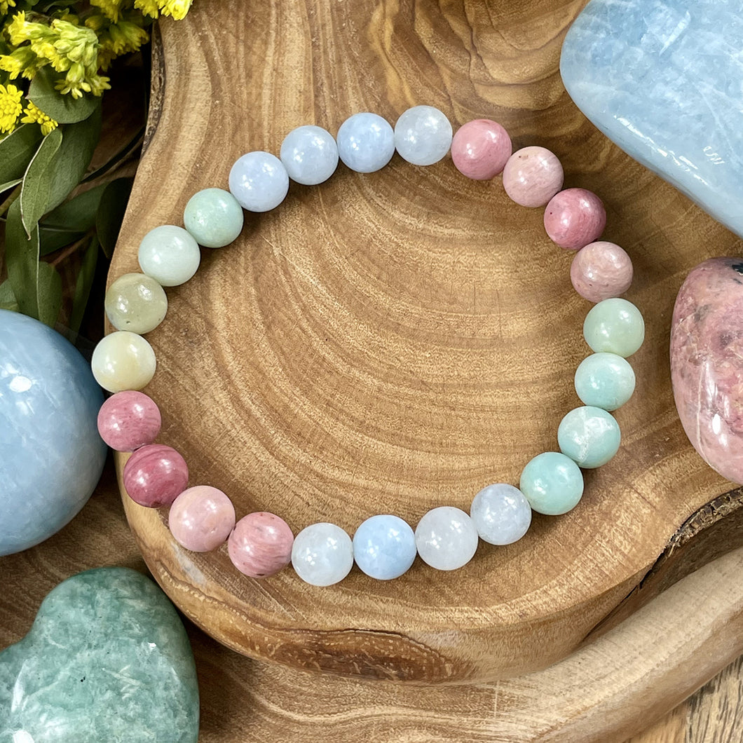 Limited Edition Triple Power Aquamarine, Rhodonite, Amazonite Rebirth Tranquility 8mm Stretch Bracelet