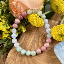 Load image into Gallery viewer, Limited Edition Triple Power Aquamarine, Rhodonite, Amazonite Rebirth Tranquility 8mm Stretch Bracelet