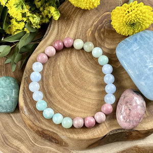 Limited Edition Triple Power Aquamarine, Rhodonite, Amazonite Rebirth Tranquility 8mm Stretch Bracelet