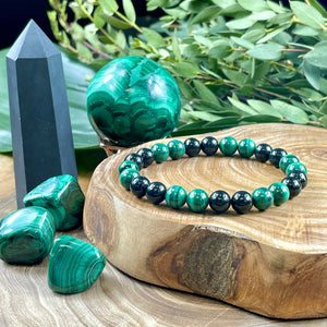 Elite Shungite Malachite Duo Natural Guidance & 5G Protection Premium Collection 8mm Stretch Bracelet